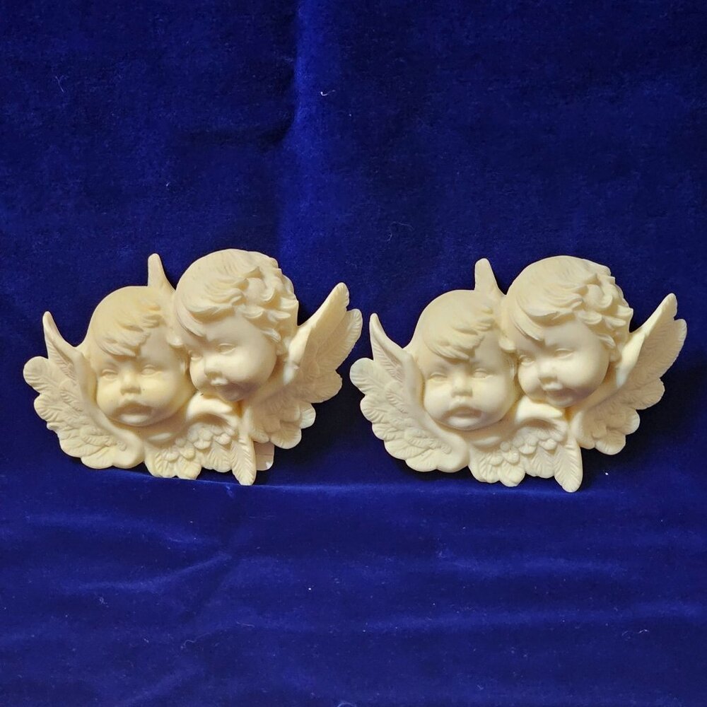 Set Of 2 Alabastros Alfredo Cherub Wall Plaques Angelic Ivory Decor Made In Spai